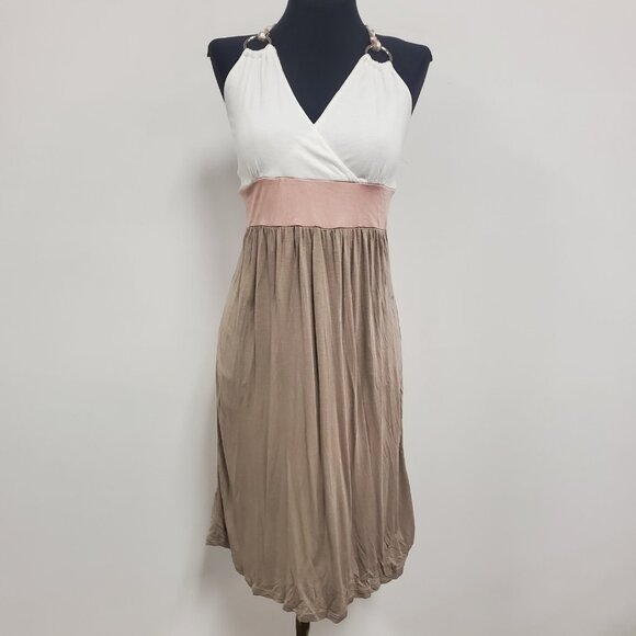 Lascana Womens Y2K Babydoll Halter Dress Size 8 Preppy Colorblock 90S Summer - Picture 1 of 12